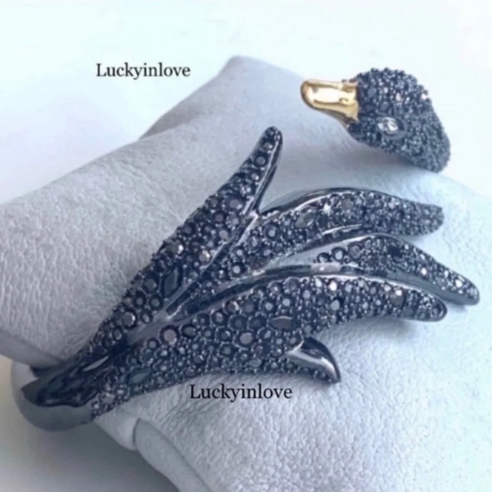 ALEXIS BITTAR • NEW Rare Black Crystal Swan Gold
Hinged Bypass Bangle Bracelet - Picture 6 of 7